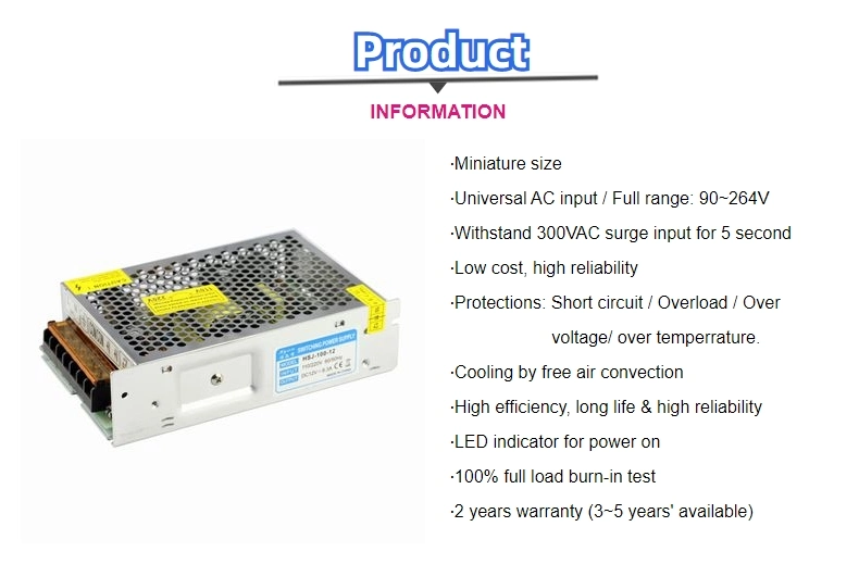 Made in China Factory12V 8.3A 100W Constant Voltage Switch Mode Power Supply S-100-12